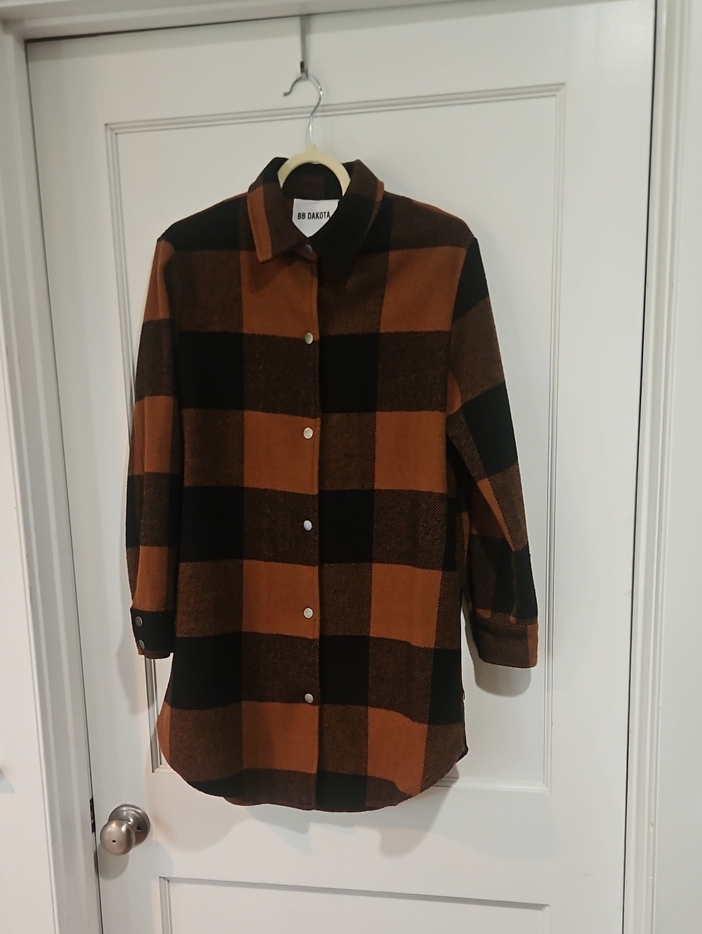 BB Dakota Brown & Black Buffalo Plaid Utility Shacket XS , Snap Up, Pockets